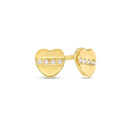 Cubic Zirconia Channel-Set Heart Stud Earrings in 10K Gold