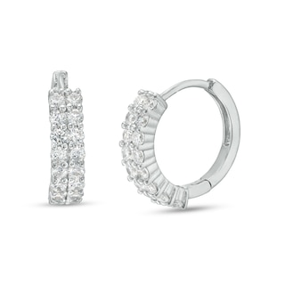 Sterling Silver CZ Two Row Huggie Hoops