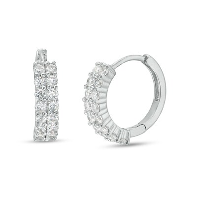 Sterling Silver CZ Two Row Huggie Hoops