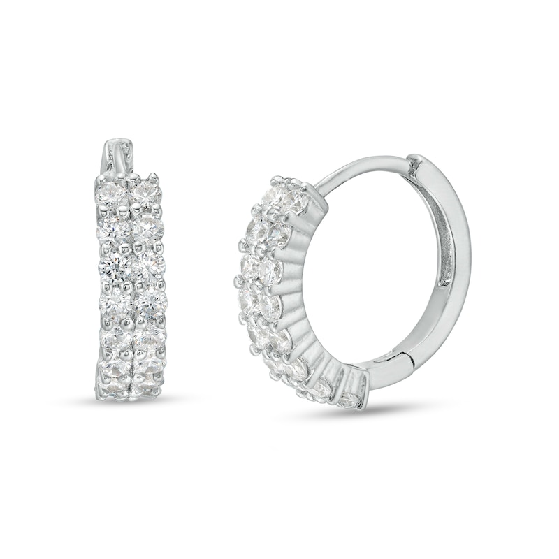 Sterling Silver CZ Two Row Huggie Hoops