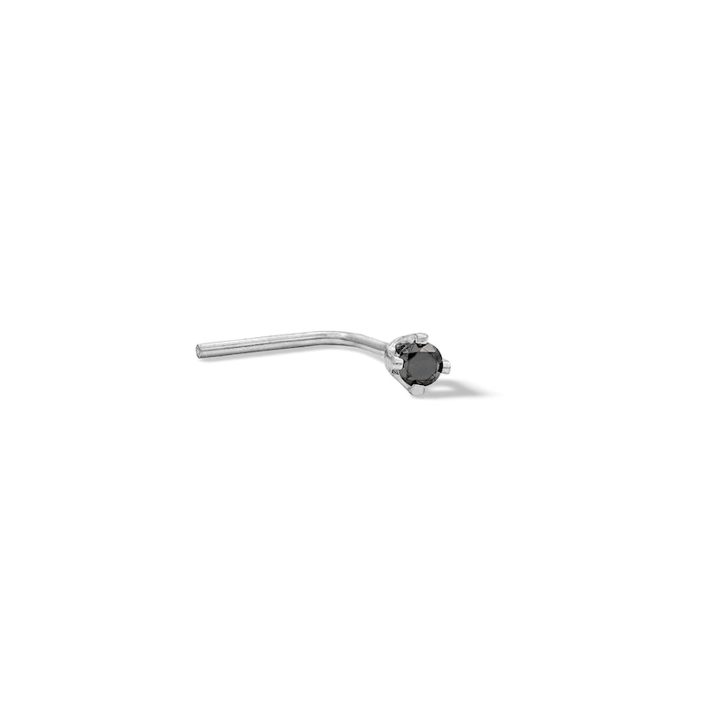 14K White Gold Black Diamond Accent L-Shaped Nose Stud - 20G 5/16"