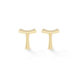 &quot;T&quot; Initial Studs in Sterling Silver with 14K Gold Plate