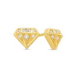 Cubic Zirconia Diamond Motif Stud Earrings in 10K Gold