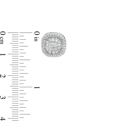 Solid Sterling Silver CZ Baguette and Round Pavé Cushion Composite Studs