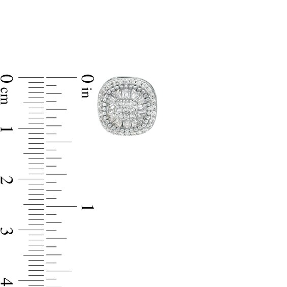 Solid Sterling Silver CZ Baguette and Round Pavé Cushion Composite Studs