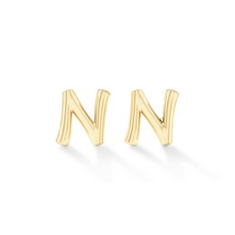 &quot;N&quot; Initial Stud Earrings in 14K Gold Plate