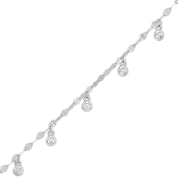 Cubic Zirconia Bezel Station Bracelet in Sterling Silver - 7&quot;