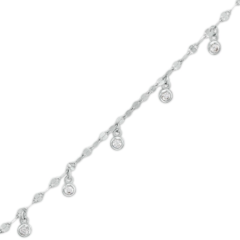 Cubic Zirconia Bezel Station Bracelet in Sterling Silver - 7"