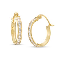 Cubic Zirconia Channel-Set Hoop Earrings in 10K Gold
