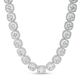 Cubic Zirconia Round Halo Stack Tennis Necklace in Sterling Silver - 20&quot;