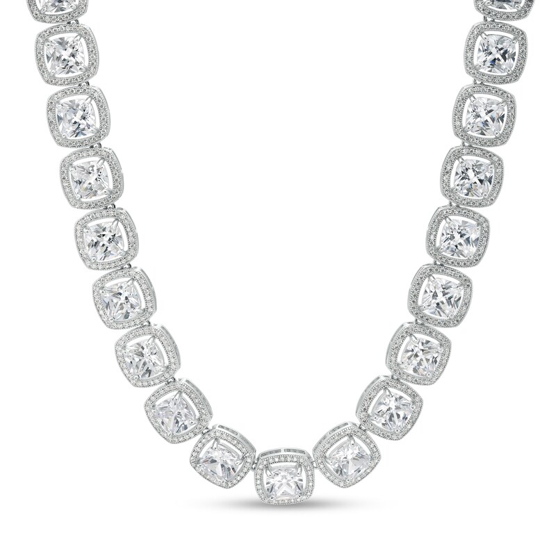 Main Image 1 of Cubic Zirconia Round Halo Stack Tennis Necklace in Sterling Silver - 20"