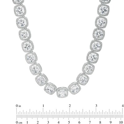Cubic Zirconia Round Halo Stack Tennis Necklace in Sterling Silver - 20"