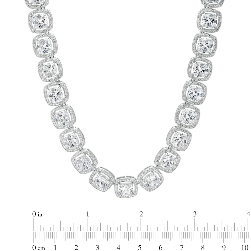Cubic Zirconia Round Halo Stack Tennis Necklace in Sterling Silver - 20"