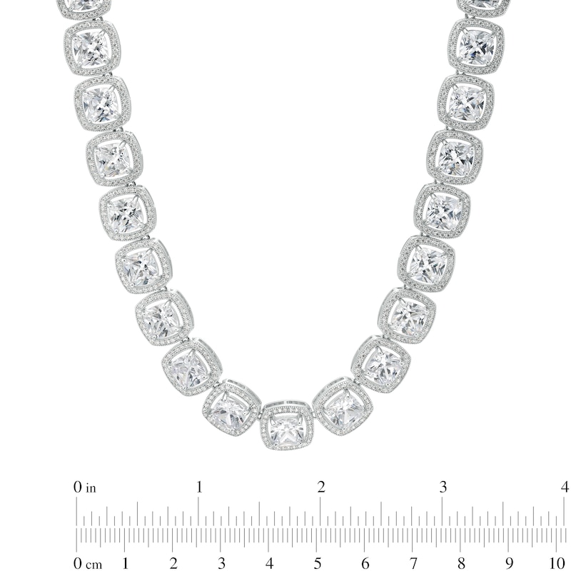 Main Image 2 of Cubic Zirconia Round Halo Stack Tennis Necklace in Sterling Silver - 20"