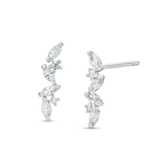 Multi-Shape Cubic Zirconia Crawler Stud Earrings in Sterling Silver