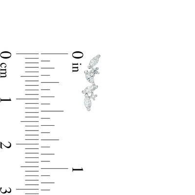 Multi-Shape Cubic Zirconia Crawler Stud Earrings in Sterling Silver