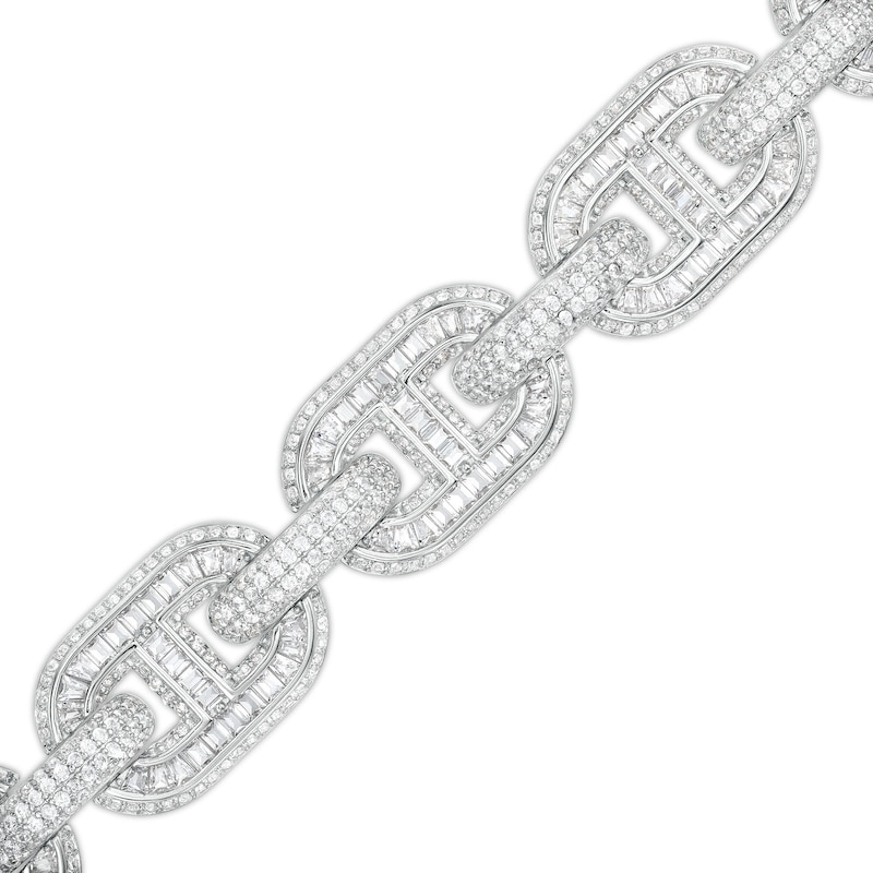 Solid Sterling Silver Baguette and Round CZ Oval Chain Link Bracelet - 8.5"