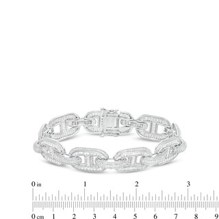 Solid Sterling Silver Baguette and Round CZ Oval Chain Link Bracelet - 8.5"