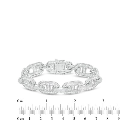 Solid Sterling Silver Baguette and Round CZ Oval Chain Link Bracelet - 8.5"