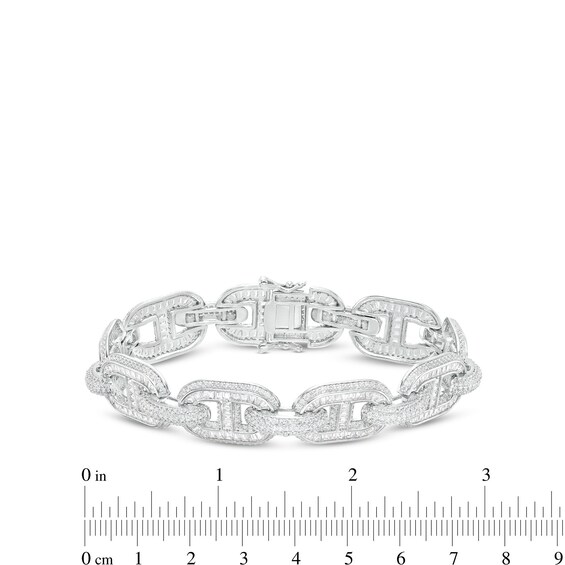 Solid Sterling Silver Baguette and Round CZ Oval Chain Link Bracelet - 8.5"