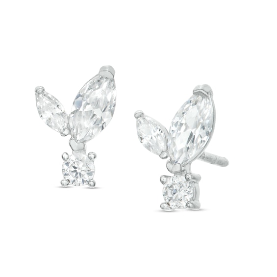 Cubic Zirconia Cluster Teardrop Dangle Stud Earrings in Sterling Silver