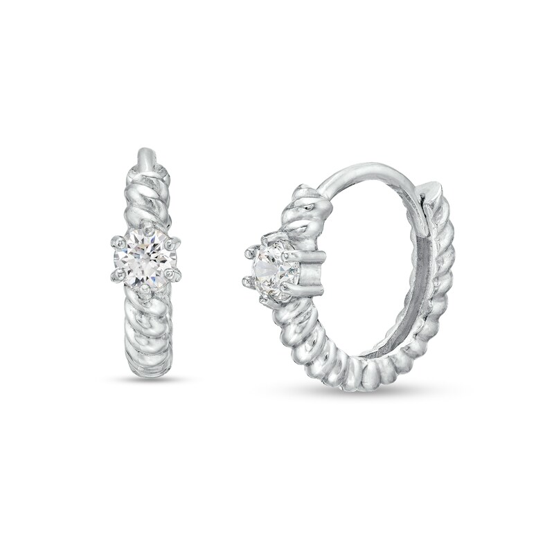 Cubic Zirconia Round Twisted Huggie Hoop Earrings