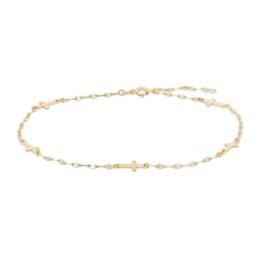 1.5mm Cross Station Chain Anklet in 10K Gold - 9&quot; + 1&quot;