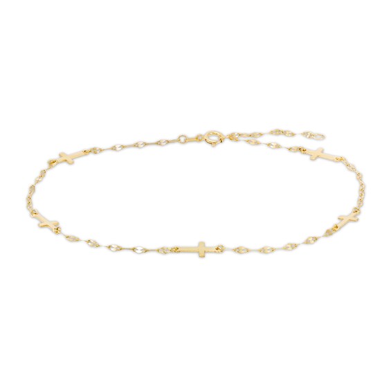 1.5mm Cross Station Chain Anklet in 10K Gold - 9" + 1"