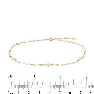 1.5mm Cross Station Chain Anklet in 10K Gold - 9" + 1"