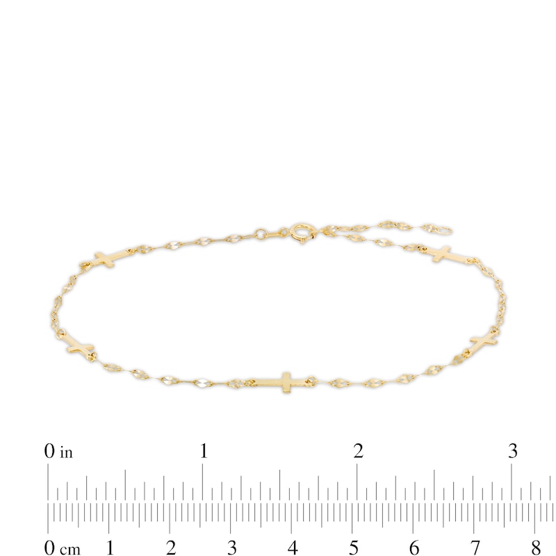 1.5mm Cross Station Chain Anklet in 10K Gold - 9" + 1"