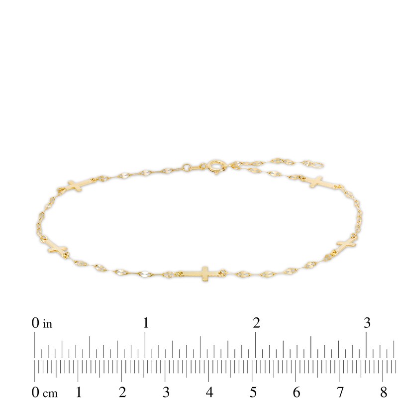 1.5mm Cross Station Chain Anklet in 10K Gold - 9" + 1"