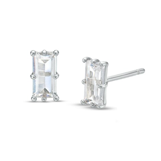 Baguette-Cut Cubic Zirconia Solitaire Stud Earrings in Sterling Silver