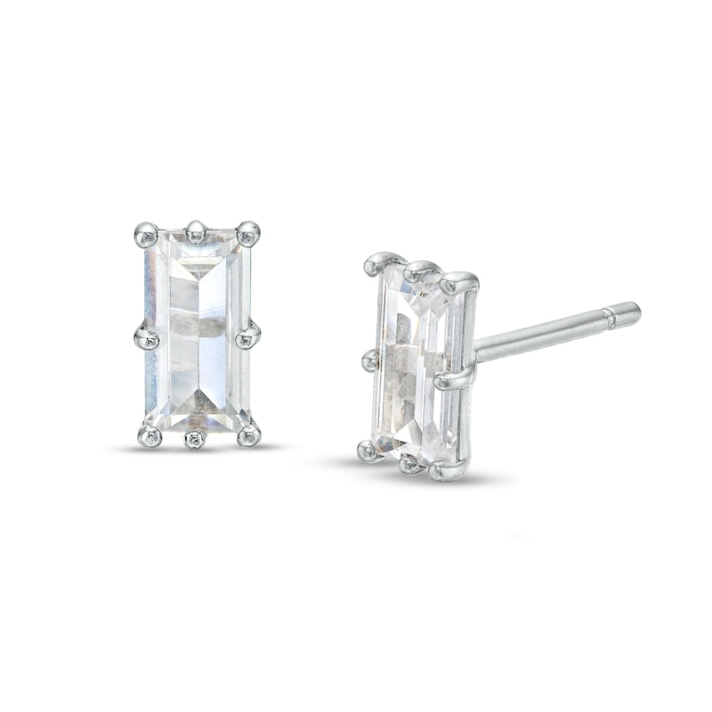 Baguette-Cut Cubic Zirconia Solitaire Stud Earrings in Sterling Silver