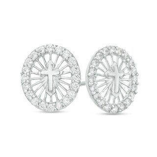 Cubic Zirconia Pavé Circle Cross Stud Earrings in Sterling Silver