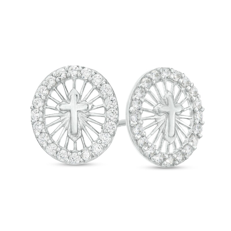 Cubic Zirconia Pavé Circle Cross Stud Earrings in Sterling Silver