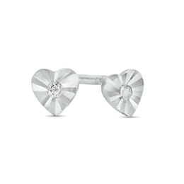 Cubic Zirconia Diamond-Cut Mini Heart Stud Earrings in Sterling Silver