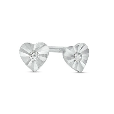 Sterling Silver CZ Diamond-Cut Mini Heart Studs