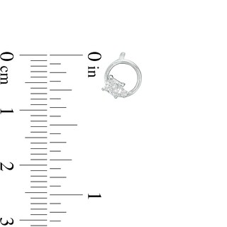 Cubic Zirconia Square Stone Open Circle Stud Earrings in Sterling Silver
