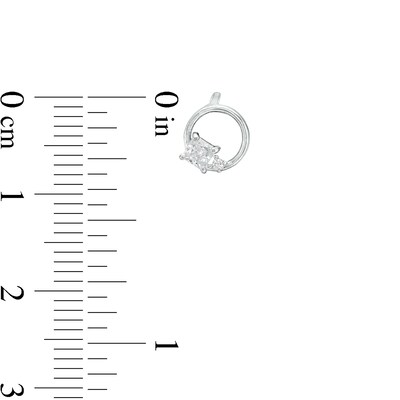 Cubic Zirconia Square Stone Open Circle Stud Earrings in Sterling Silver