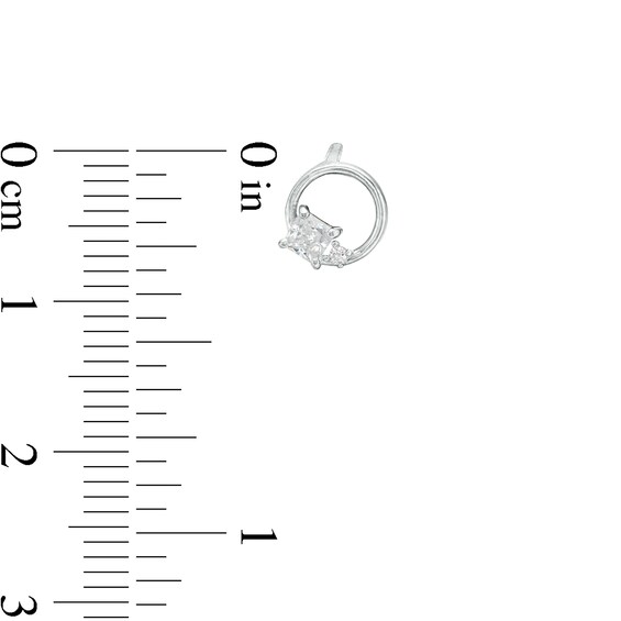 Cubic Zirconia Square Stone Open Circle Stud Earrings in Sterling Silver