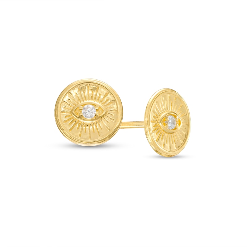 Cubic Zirconia Evil Eye Token Stud Earrings in 10K Gold