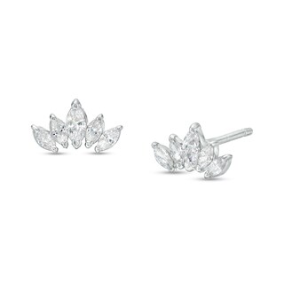 Cubic Zirconia Five Stone Stud Earrings in Sterling Silver