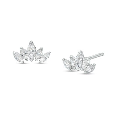 Cubic Zirconia Five Stone Stud Earrings in Sterling Silver