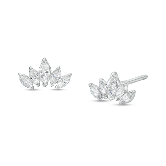 Cubic Zirconia Five Stone Stud Earrings in Sterling Silver