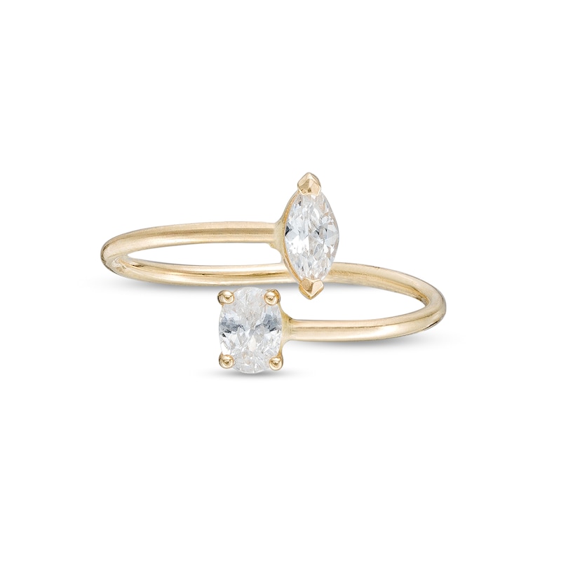 Cubic Zirconia Round and Marquise Bypass Midi/Toe Ring in 10K Gold - Size 3