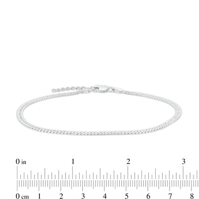 Sterling Silver Flat Herringbone Chain Anklet Made in Italy - 9" + 1"
