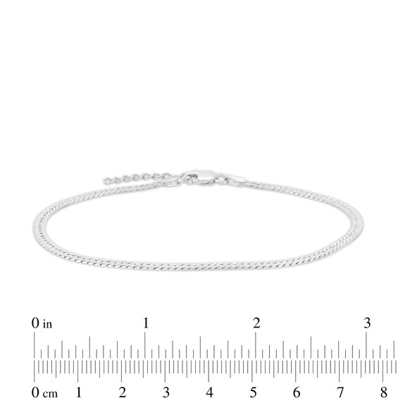 Sterling Silver Flat Herringbone Chain Anklet Made in Italy - 9" + 1"