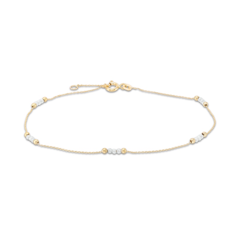 Made in Italy .9mm Cubic Zirconia Bead Chain Anklet in 10K Gold - 9" + 1"