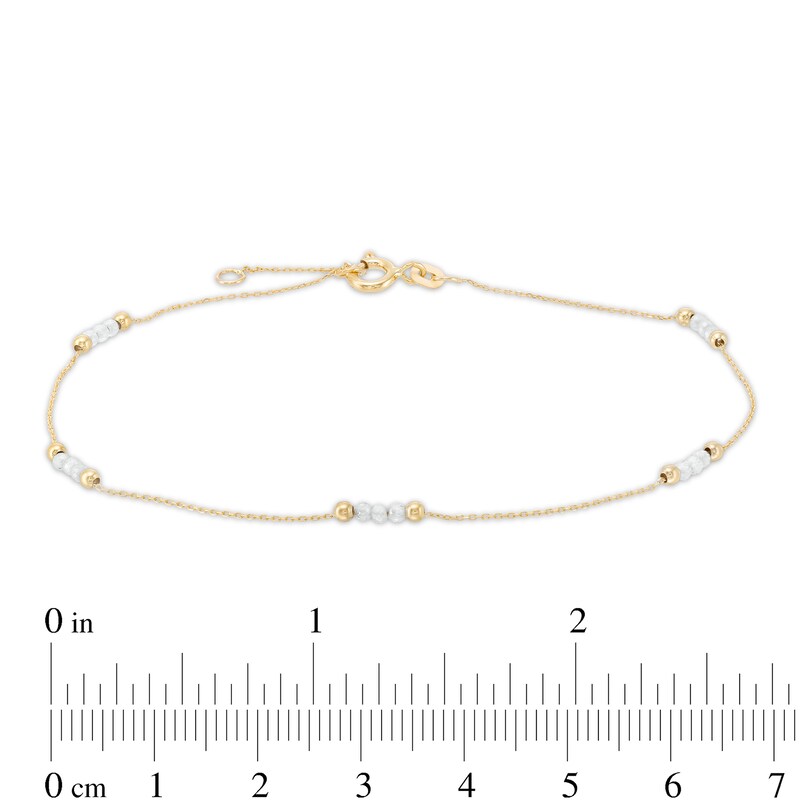 Made in Italy .9mm Cubic Zirconia Bead Chain Anklet in 10K Gold - 9" + 1"