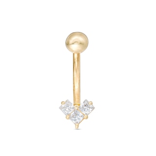 10K Gold CZ Heart Belly Button Ring - 14G 7/16"
